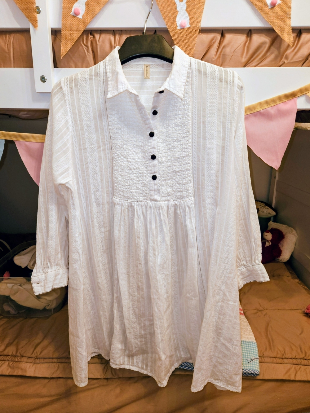 Embellish - White Textured Button-Front Top
